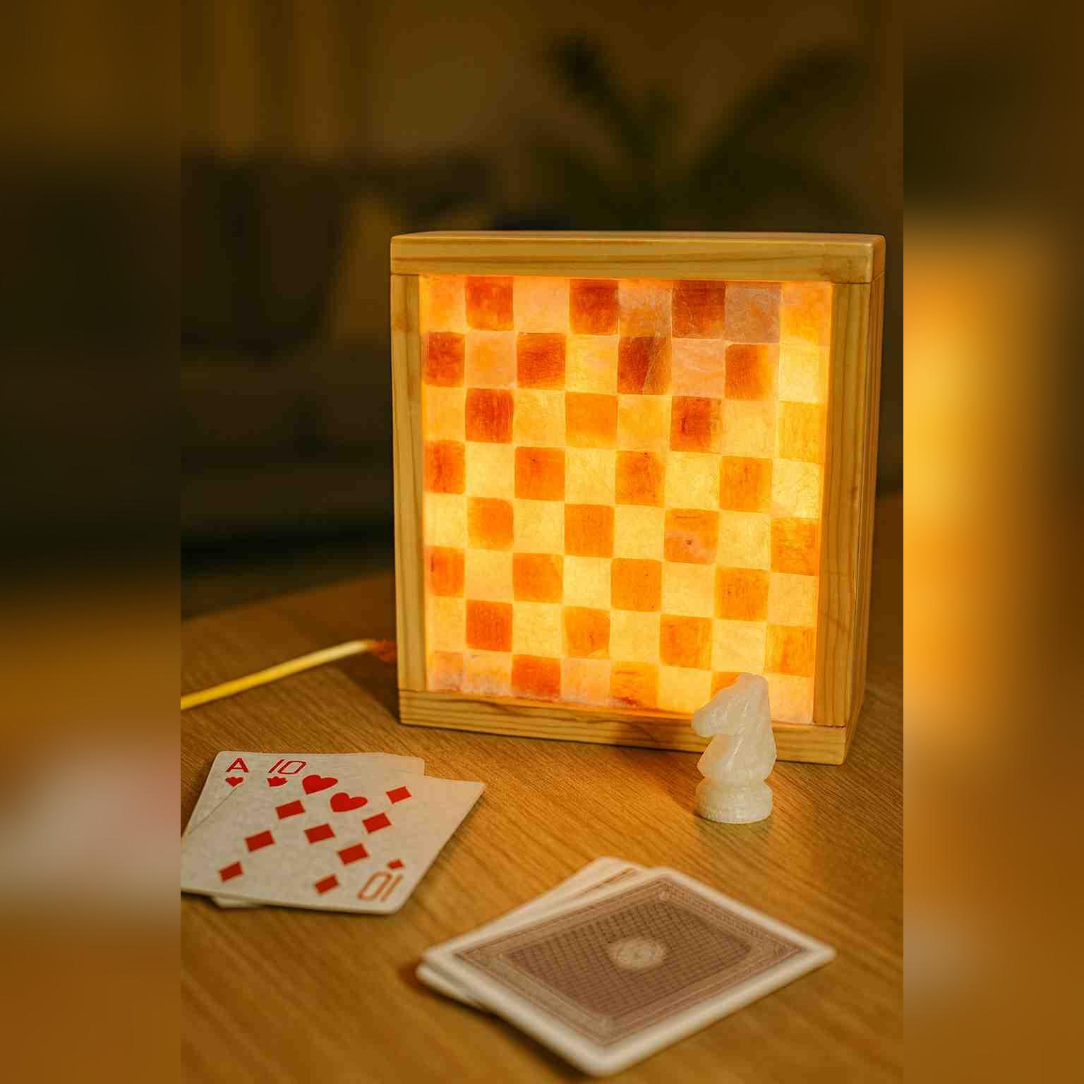 Himalayan Salt Handcrafted Chess Board Lamp
